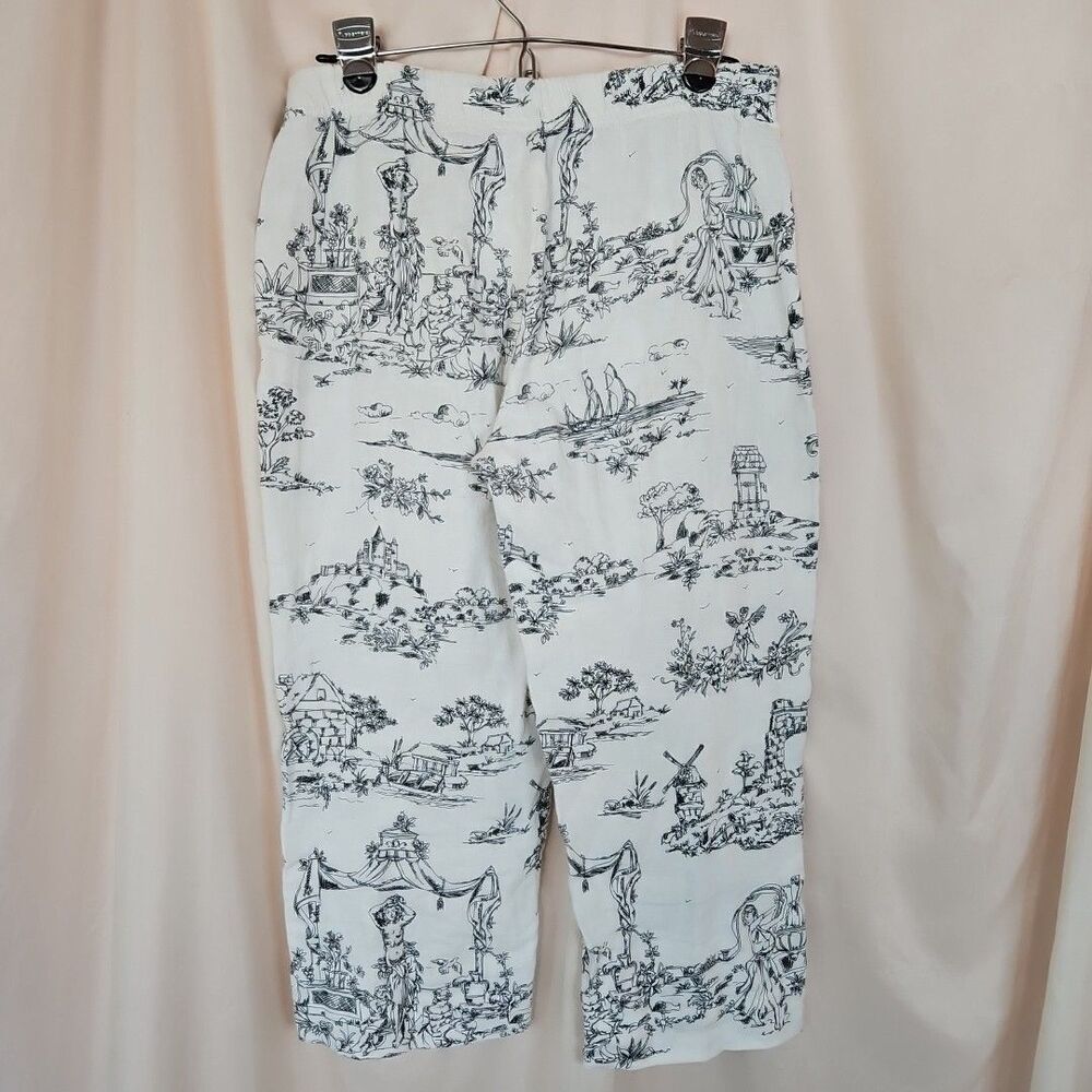 Aegean Toile Scenic Print Cropped Linen Pants Women's XS Breathable Quiet Luxury - Picture 5 of 7
